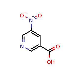 Chemical structure of 5-nitropyridine-3-carboxylic acid , CAS 2047-49-6, AChemBlock P43338