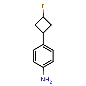 Chemical structure of 4-(3-Fluorocyclobutyl)benzenamine , CAS 1897552-25-8, AChemBlock P43350