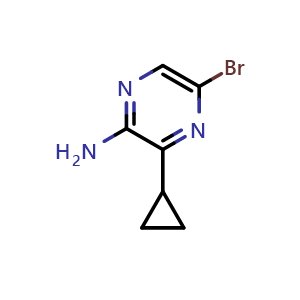 Chemical structure of 5-Bromo-3-cyclopropylpyrazin-2-amine , CAS 1845754-43-9, AChemBlock P43359