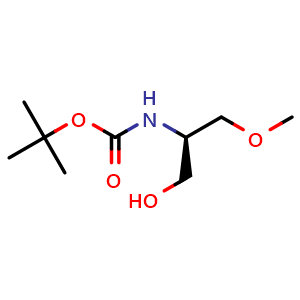 Chemical structure of tert-butyl (R)-1-hydroxy-3-methoxypropan-2-ylcarbamate , CAS 183793-49-9, AChemBlock P43360