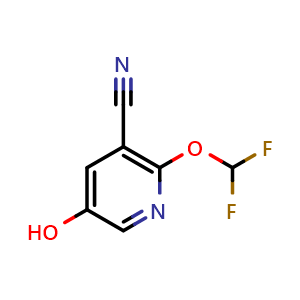 Chemical structure of 2-(difluoromethoxy)-5-hydroxynicotinonitrile , CAS 1805653-40-0, AChemBlock P43376