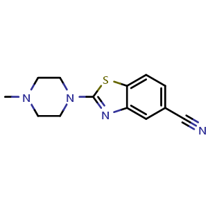 Chemical structure of 2-(4-Methylpiperazin-1-yl)benzo[d]thiazole-5-carbonitrile , CAS 1638696-03-3, AChemBlock P43407