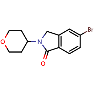 Chemical structure of 5-Bromo-2-(tetrahydro-2H-pyran-4-yl)isoindolin-1-one , CAS 1614234-06-8, AChemBlock P43411