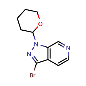Chemical structure of 3-bromo-1-(tetrahydro-2H-pyran-2-yl)-1H-pyrazolo[3,4-c]pyridine , CAS 1416713-95-5, AChemBlock P43438