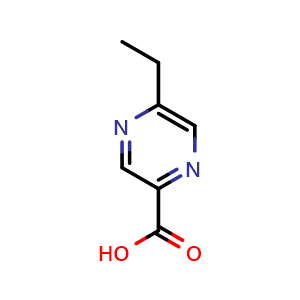 Chemical structure of 5-ethyl-2-pyrazinecarboxylic acid , CAS 13534-75-3, AChemBlock P43454
