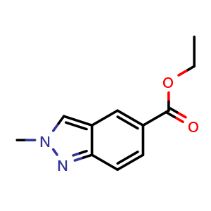 Chemical structure of Ethyl 2-methyl-2H-indazole-5-carboxylate , CAS 1334405-45-6, AChemBlock P43457