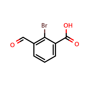 Chemical structure of 2-bromo-3-formylbenzoic acid , CAS 1289208-00-9, AChemBlock P43469