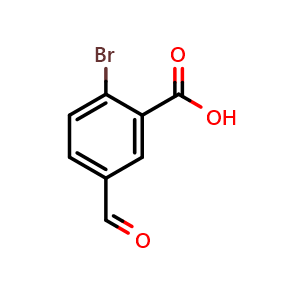 Chemical structure of 2-bromo-5-formylbenzoic acid , CAS 1289007-84-6, AChemBlock P43470