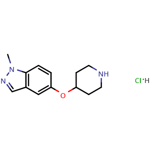 Chemical structure of 1-methyl-5-(piperidin-4-yloxy)-1H-indazole hydrochloride , CAS 1190012-49-7, AChemBlock P43511