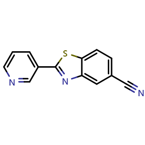 Chemical structure of 2-(Pyridin-3-yl)benzo[d]thiazole-5-carbonitrile , CAS 2231675-57-1, AChemBlock P43614
