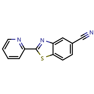 Chemical structure of 2-(Pyridin-2-yl)benzo[d]thiazole-5-carbonitrile , CAS 2231673-72-4, AChemBlock P43616