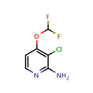 Chemical structure of 3-chloro-4-(difluoromethoxy)pyridin-2-amine , CAS 2231676-69-8, AChemBlock P43623