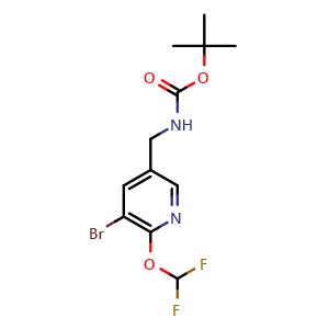 Chemical structure of tert-butyl ((5-bromo-6-(difluoromethoxy)pyridin-3-yl)methyl)carbamate , CAS 2231674-30-7, AChemBlock P43652