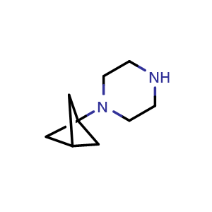 Chemical structure of 1-(bicyclo[1.1.1]pentan-1-yl)piperazine , CAS 2167346-89-4, AChemBlock P43717