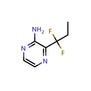 Chemical structure of 3-(1,1-difluoropropyl)pyrazin-2-amine , CAS 2088945-80-4, AChemBlock P43719