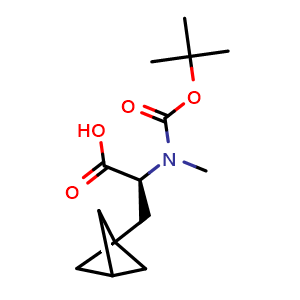 Chemical structure of (S)-3-(bicyclo[1.1.1]pentan-1-yl)-2-(tert-butoxycarbonyl(methyl)amino)propanoic acid , CAS 2231666-04-7, AChemBlock P43730