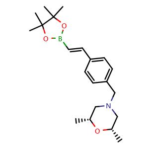 Chemical structure of cis-2,6-dimethyl-4-({4-[(E)-2-(tetramethyl-1,3,2-dioxaborolan-2-yl)ethenyl]phenyl}methyl)morpholine , CAS 1247001-44-0, AChemBlock P43751