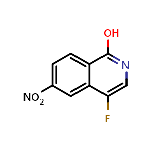 Chemical structure of 4-fluoro-6-nitroisoquinolin-1-ol , CAS 1508295-22-4, AChemBlock P43763