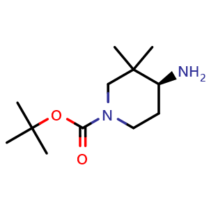 Chemical structure of tert-butyl (4S)-4-amino-3,3-dimethylpiperidine-1-carboxylate , CAS 1357600-60-2, AChemBlock P43790