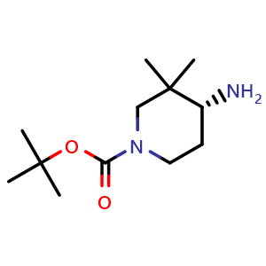 Chemical structure of tert-butyl (4R)-4-amino-3,3-dimethylpiperidine-1-carboxylate , CAS 1357600-61-3, AChemBlock P43791
