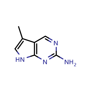Chemical structure of 5-methyl-7H-pyrrolo[2,3-d]pyrimidin-2-amine , CAS 1483583-54-5, AChemBlock P43795