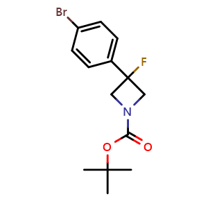 Chemical structure of tert-butyl 3-(4-bromophenyl)-3-fluoroazetidine-1-carboxylate , CAS 1357614-51-7, AChemBlock P43802
