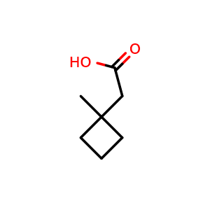 Chemical structure of 2-(1-methylcyclobutyl)acetic acid , CAS 146723-08-2, AChemBlock P43813
