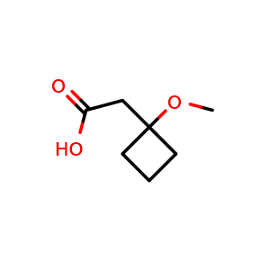 Chemical structure of 2-(1-methoxycyclobutyl)acetic acid , CAS 1445951-81-4, AChemBlock P43814