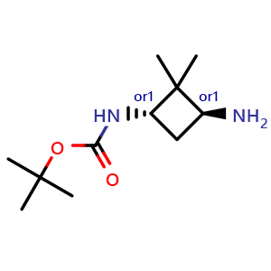 Chemical structure of trans-3-(Boc-amino)-2,2-dimethylcyclobutylamine , CAS 1392803-55-2, AChemBlock P43880