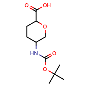Chemical structure of 5-{[(tert-butoxy)carbonyl]amino}oxane-2-carboxylic acid , CAS 1408074-42-9, AChemBlock P43891