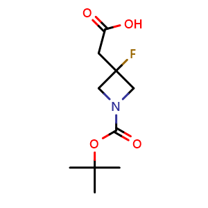 Chemical structure of 2-{1-[(tert-butoxy)carbonyl]-3-fluoroazetidin-3-yl}acetic acid , CAS 1408074-68-9, AChemBlock P43893