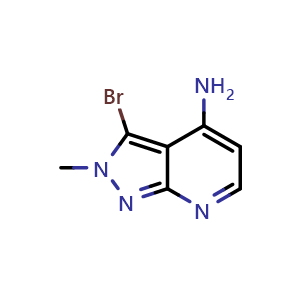 Chemical structure of 3-bromo-2-methyl-2H-pyrazolo[3,4-b]pyridin-4-amine , CAS 1363381-37-6, AChemBlock P43915