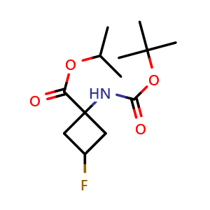 Chemical structure of propan-2-yl 1-{[(tert-butoxy)carbonyl]amino}-3-fluorocyclobutane-1-carboxylate , CAS 1403766-93-7, AChemBlock P43916