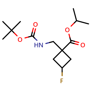 Chemical structure of propan-2-yl 1-({[(tert-butoxy)carbonyl]amino}methyl)-3-fluorocyclobutane-1-carboxylate , CAS 1403767-16-7, AChemBlock P43917