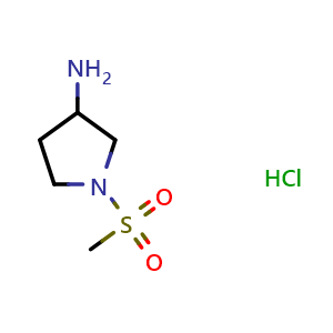 Chemical structure of 1-methanesulfonylpyrrolidin-3-amine hydrochloride , CAS 1190044-27-9, AChemBlock P44058