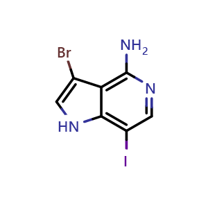 Chemical structure of 3-bromo-7-iodo-1H-pyrrolo[3,2-c]pyridin-4-amine , CAS 1256825-96-3, AChemBlock P44126