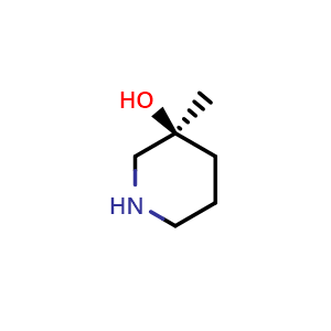 Chemical structure of (3S)-3-methylpiperidin-3-ol , CAS 1200132-32-6, AChemBlock P44137