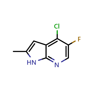 Chemical structure of 4-chloro-5-fluoro-2-methyl-1H-pyrrolo[2,3-b]pyridine , CAS 1234616-49-9, AChemBlock P44143