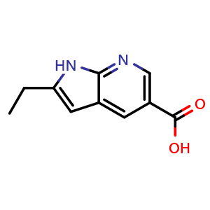 Chemical structure of 2-ethyl-1H-pyrrolo[2,3-b]pyridine-5-carboxylic acid , CAS 1241950-73-1, AChemBlock P44150