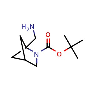 Chemical structure of tert-butyl 1-(aminomethyl)-2-azabicyclo[2.1.1]hexane-2-carboxylate , CAS 1250997-62-6, AChemBlock P44152
