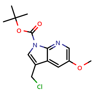 Chemical structure of tert-butyl 3-(chloromethyl)-5-methoxy-1H-pyrrolo[2,3-b]pyridine-1-carboxylate , CAS 1234616-56-8, AChemBlock P44160