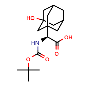 Chemical structure of (2S)-2-{[(tert-butoxy)carbonyl]amino}-2-(3-hydroxyadamantan-1-yl)acetic acid , CAS 361442-00-4, AChemBlock P44181