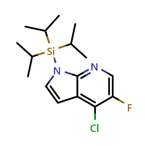Chemical structure of 4-chloro-5-fluoro-1-[tris(propan-2-yl)silyl]-1H-pyrrolo[2,3-b]pyridine , CAS 685513-94-4, AChemBlock P44187