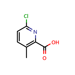 Chemical structure of 6-chloro-3-methylpyridine-2-carboxylic acid , CAS 1201924-32-4, AChemBlock P44204