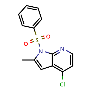 Chemical structure of 1-(benzenesulfonyl)-4-chloro-2-methyl-1H-pyrrolo[2,3-b]pyridine , CAS 744209-64-1, AChemBlock P44210