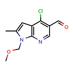 Chemical structure of 4-chloro-1-(methoxymethyl)-2-methyl-1H-pyrrolo[2,3-b]pyridine-5-carbaldehyde , CAS 958230-28-9, AChemBlock P44228