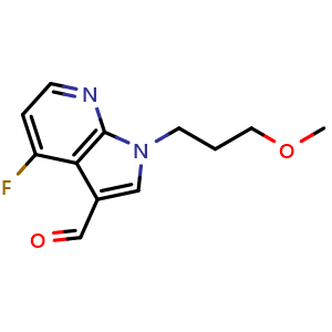 Chemical structure of 4-fluoro-1-(3-methoxypropyl)-1H-pyrrolo[2,3-b]pyridine-3-carbaldehyde , CAS 1093086-30-6, AChemBlock P44232