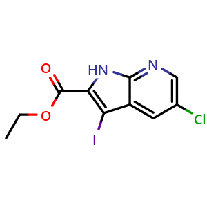 Chemical structure of ethyl 5-chloro-3-iodo-1H-pyrrolo[2,3-b]pyridine-2-carboxylate , CAS 1132610-98-0, AChemBlock P44233