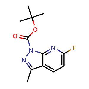 Chemical structure of tert-butyl 6-fluoro-3-methyl-1H-pyrazolo[3,4-b]pyridine-1-carboxylate , CAS 920036-29-9, AChemBlock P44274