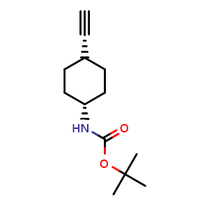 Chemical structure of tert-butyl trans-N-(4-ethynylcyclohexyl)carbamate , CAS 947141-86-8, AChemBlock P44281